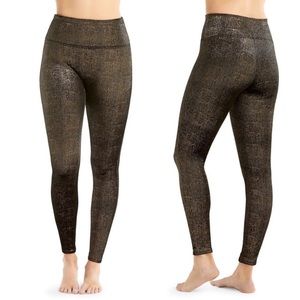 Spanx Velvet Leggings Metallic Black & Gold Mid Rise Slimming Stretch Small